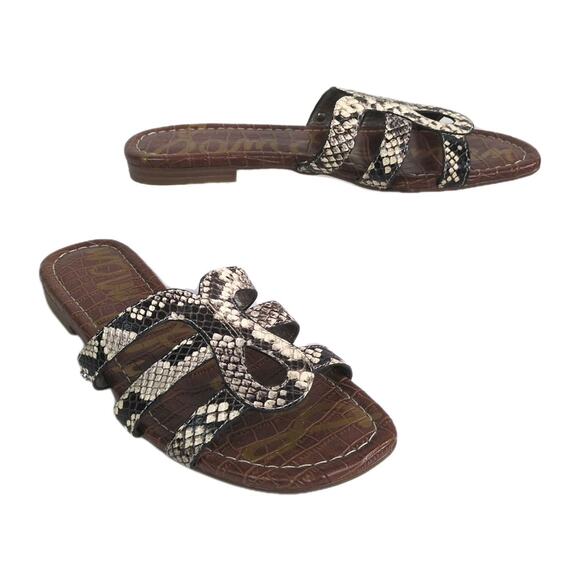 SAM EDELMAN Bondi Flat Slide Sandal Grey Snake Print Leather Women's 7.5 - Picture 1 of 8